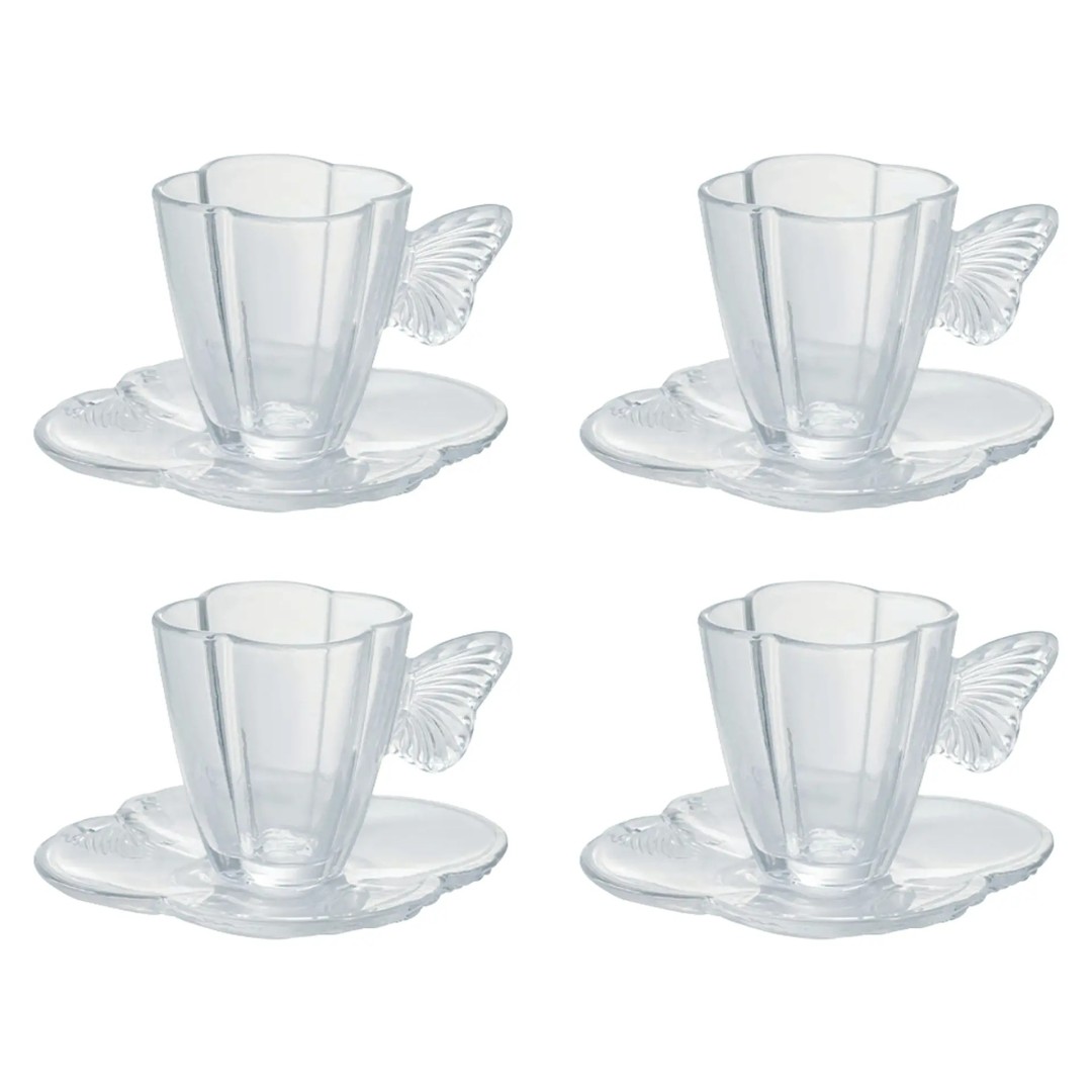 Conjunto de Xícaras com Pires 4 Peças de Vidro Wolff Butterfly