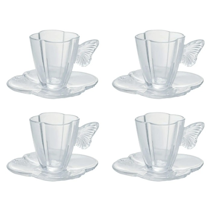 Conjunto de Xícaras com Pires 4 Peças de Vidro Wolff Butterfly